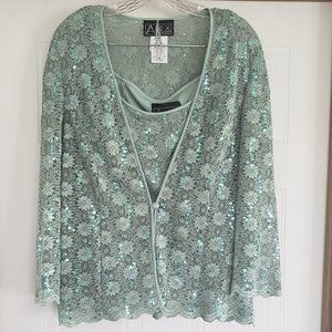 Alex Evenings sage green tank and jacket sz XL